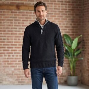 Bleu Ice Mens Small Black‎ Sweater Mock Neck Button Pullover Cable Knit Accent